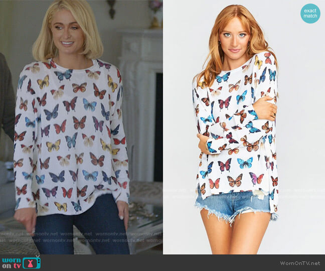 Bonfire Sweater with Butterflies by Show me your Mumu worn by Paris Hilton on Paris in Love