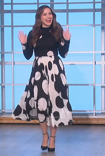 Sophia Bush’s black polka dot sweater and skirt on The Talk