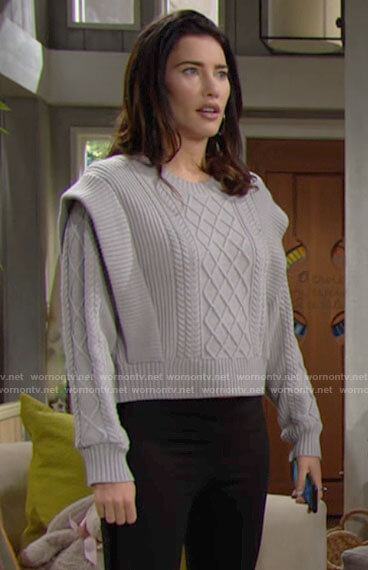 Steffy's layered cable knit sweater on The Bold and the Beautiful
