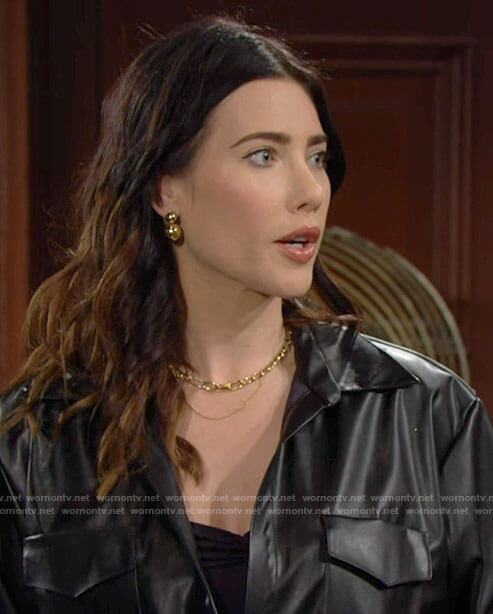 Steffy's black leather shirtdress on The Bold and the Beautiful
