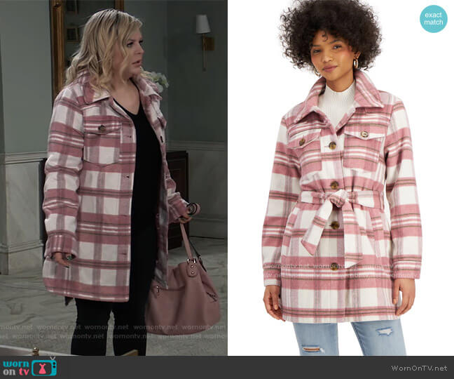 Plaid Belted Shirt Jacket by Steve Madden worn by Maxie Jones (Kirsten Storms) on General Hospital