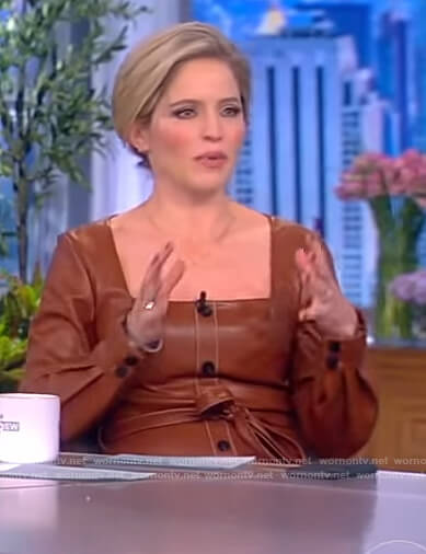 Sara’s brown leather square neck dress on The View