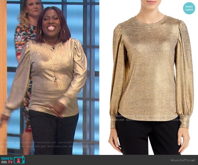 Metallic Blouson Sleeve Top by T Tahari worn by Sheryl Underwood on The Talk