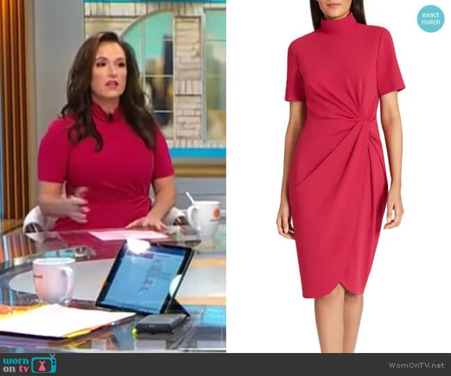 Tahari Mock Neck Stretch Crepe Sheath Dress worn by Nikki Battiste on CBS Mornings