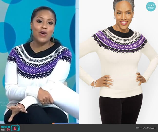 Joyful Fair Isle Crewneck Sweater by Talbots worn by Sheinelle Jones on Today