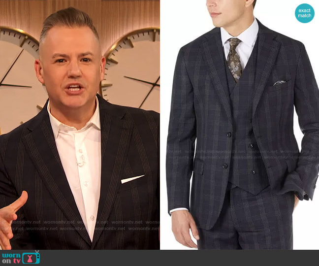 Slim-Fit Wool Plaid Suit Jacket by Tallia worn by Ross Mathew on The Drew Barrymore Show worn by Ross Mathews on The Drew Barrymore Show