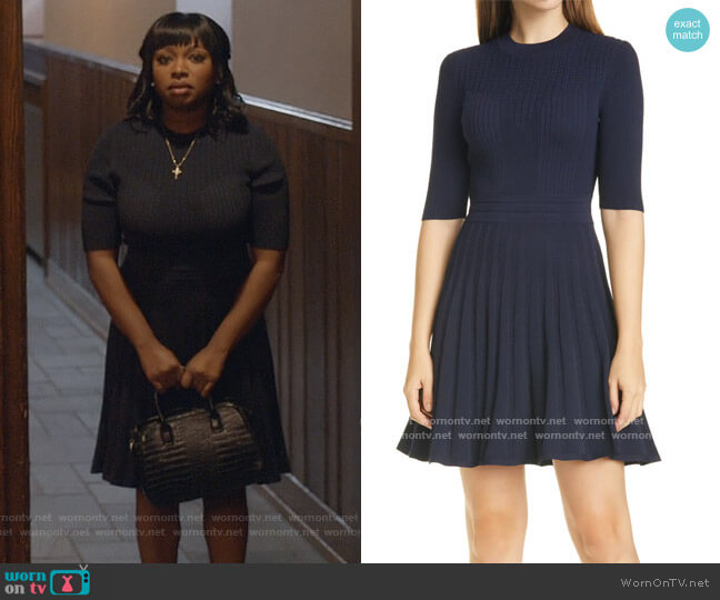 Olivinn Mix Stitch Fit & Flare Sweater Dress by Ted Baker worn by Jill (Naturi Naughton) on Queens