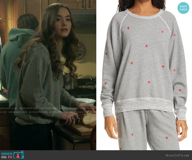 The Great Heart Embroidered The College Sweatshirt worn by Audrey (Johnny Sequoyah) on Dexter New Blood
