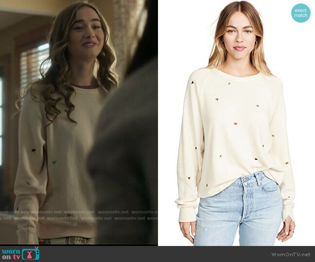 The Great The College Sweatshirt with Multi Poppy Embroidery worn by Audrey (Johnny Sequoyah) on Dexter New Blood
