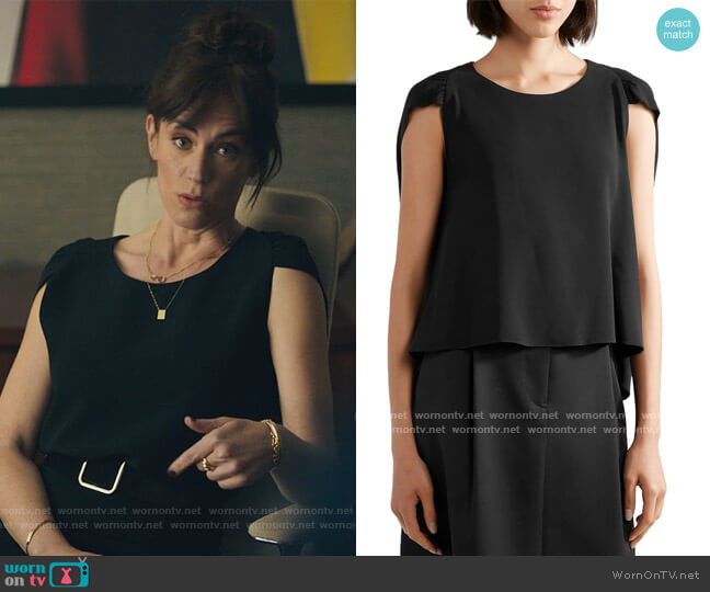 Ada cape-effect stretch-crepe top by The Row worn by Wendy Rhoades (Maggie Siff) on Billions