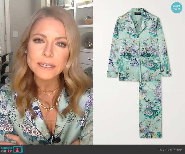 Floral-print Silk-Satin Pajama Set by Meng worn by Kelly Ripa on Live with Kelly and Mark