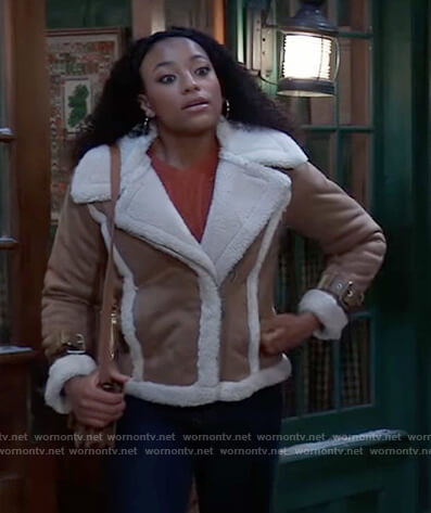 Trina's suede shearling jacket on General Hospital