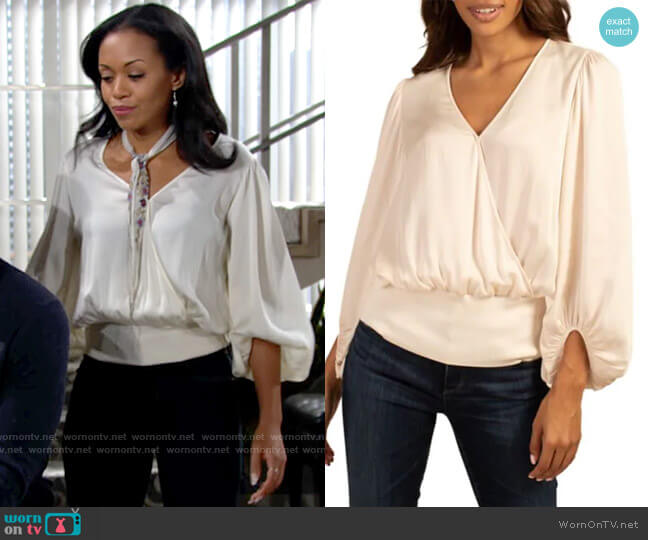 Trina Turk Courageous Stretch Silk Top worn by Amanda Sinclair (Mishael Morgan) on The Young & the Restless