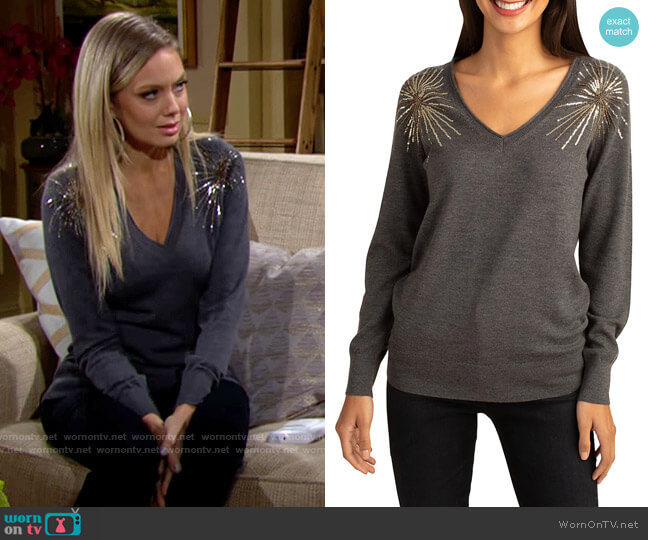 Trina Turk Evangeline Embellished Sweater worn by Abby Newman (Melissa Ordway) on The Young & the Restless