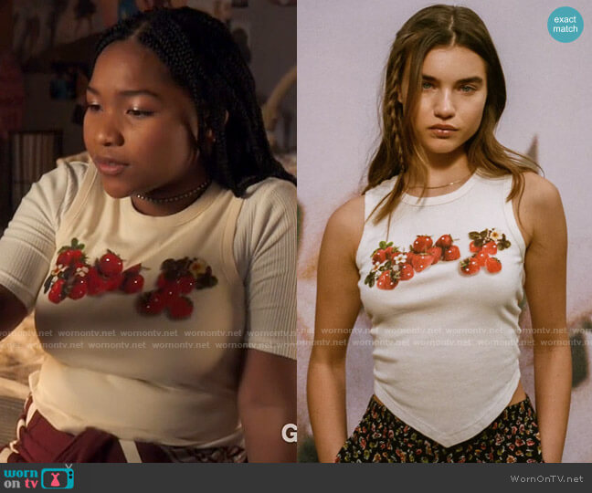 Urban Outfitters Fruit Open-Back Cropped Tank Top worn by Delilah (Laya DeLeon Hayes) on The Equalizer