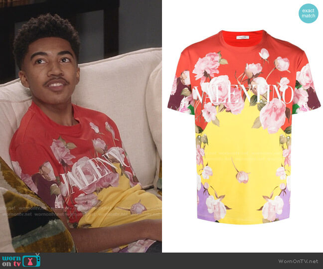 Flying Flowers Printed T-shirt by Valentino worn by Jack Johnson (Miles Brown) on Blackish
