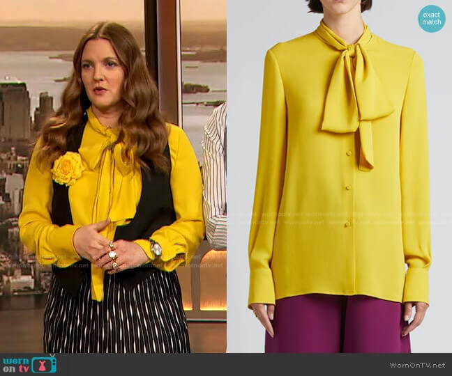 Crepe De Chine Tie-Neck Blouse by Valentino worn by Drew Barrymore on The Drew Barrymore Show