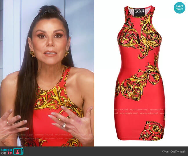 Couture Baroque Print Sleeveless Mini Dress by Versace worn by Heather Dubrow on The Real Housewives of Orange County