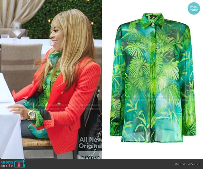 Jungle Print Silk Shirt by Versace worn by Mary Cosby on The Real Housewives of Salt Lake City