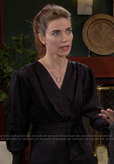 Victoria’s black leopard print blouse on The Young and the Restless