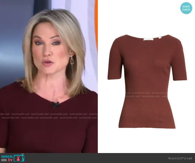  Rib Jewel Neck Short Sleeve Sweater by Vince Camuto worn by Amy Robach on Good Morning America