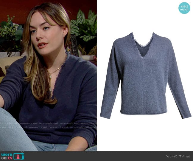 Vince Fringed Cashmere V-Neck Sweater worn by Hope Logan (Annika Noelle) on The Bold and the Beautiful