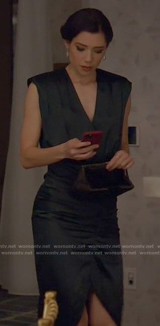 Violet’s green ruched satin front dress on Chicago Fire