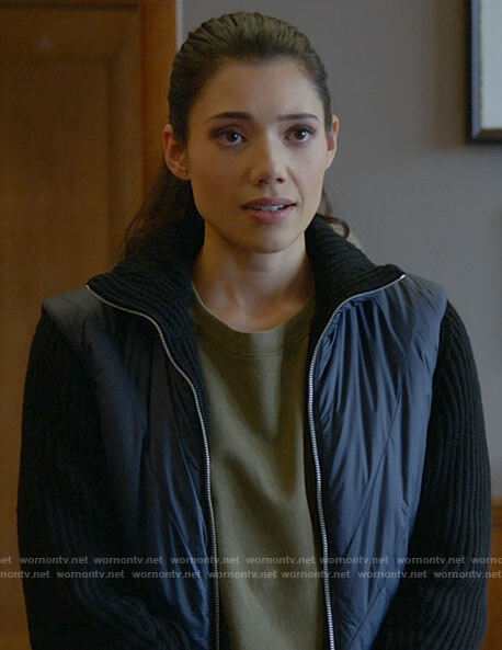 Violet’s navy jacket with knit sleeves on Chicago Fire