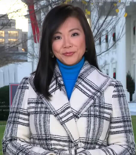 Weijia Jiang's white plaid coat on CBS Mornings