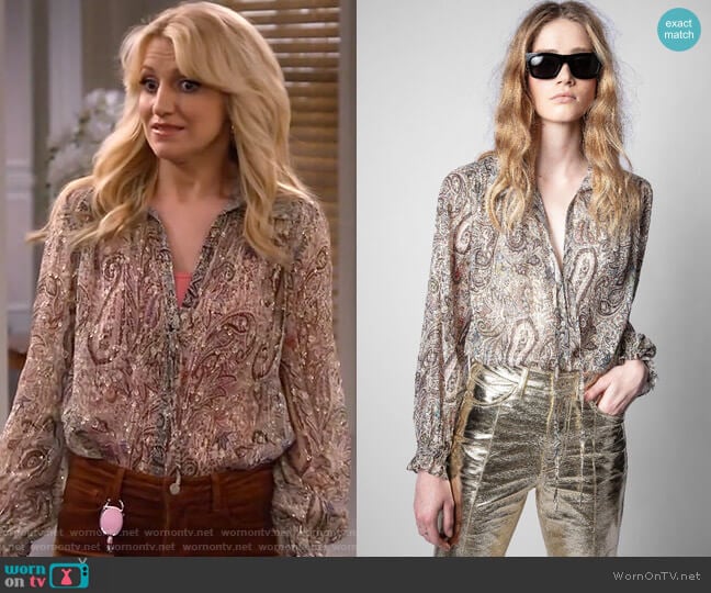 Zadig & Voltaire Tilan Lurex Peacock Blouse worn by Gina Dabrowski (Annaleigh Ashford) on B Positive