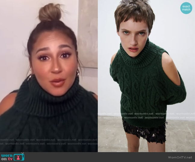 Cut Out Cable Knit Sweater by Zara worn by Adrienne Houghton on The Real