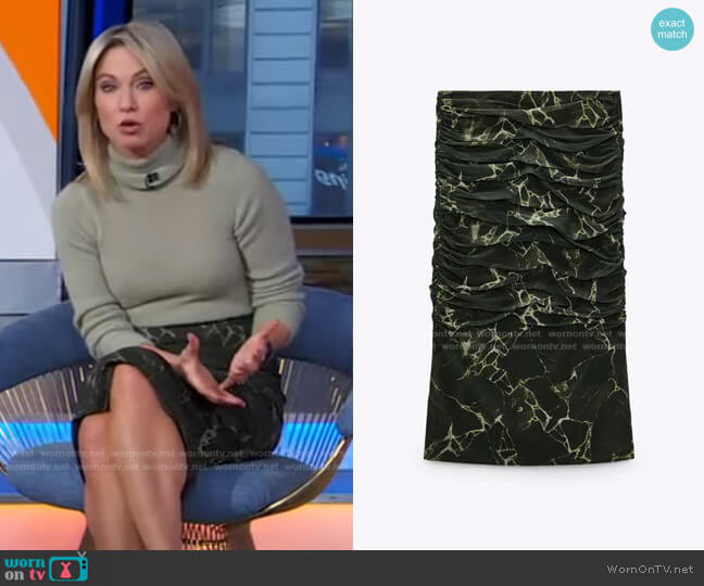 Draped Tulle Midi Skirt by Zara worn by Amy Robach on Good Morning America