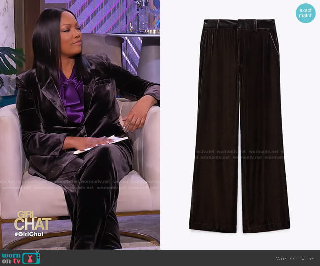 Silk Blend Velvet Pants by Zara worn by Garcelle Beauvais  on The Real