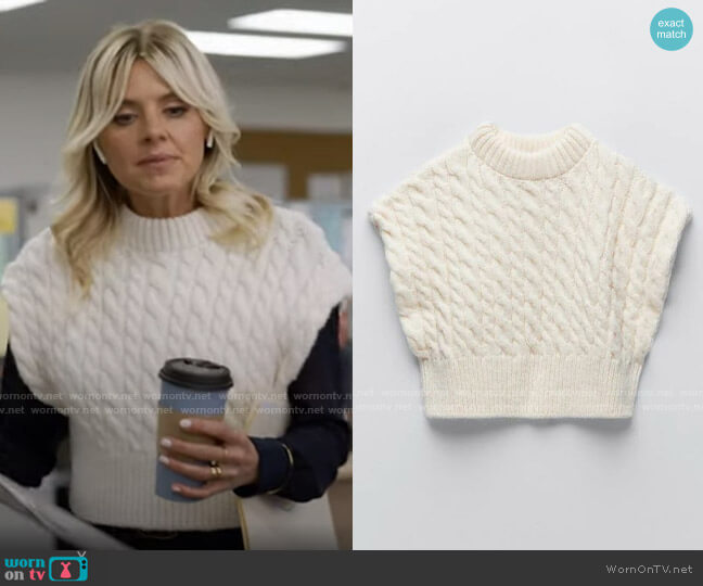 Zara Cable Knit Cropped Vest worn by Amy (Eliza Coupe) on Pivoting
