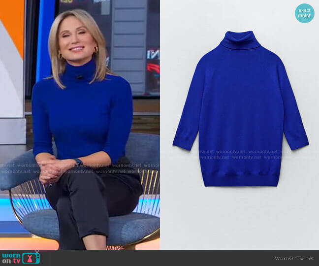 High Collar Knit Sweater by Zara worn by Amy Robach  on Good Morning America