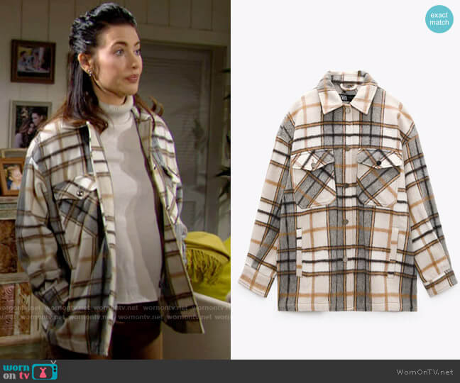 Zara Plaid Overshirt worn by Steffy Forrester (Jacqueline MacInnes Wood) on The Bold and the Beautiful