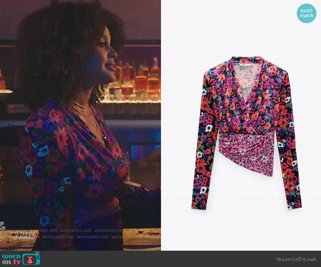 Printed Shoulder Pad Top by Zara worn by Hayley Marie Norman on Kenan