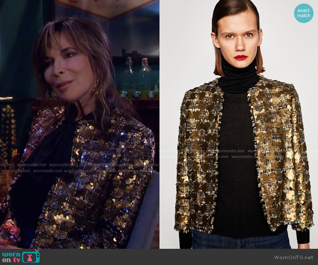 Sequined Tweed Jacket by Zara worn by Kate Roberts (Lauren Koslow) on Days of our Lives