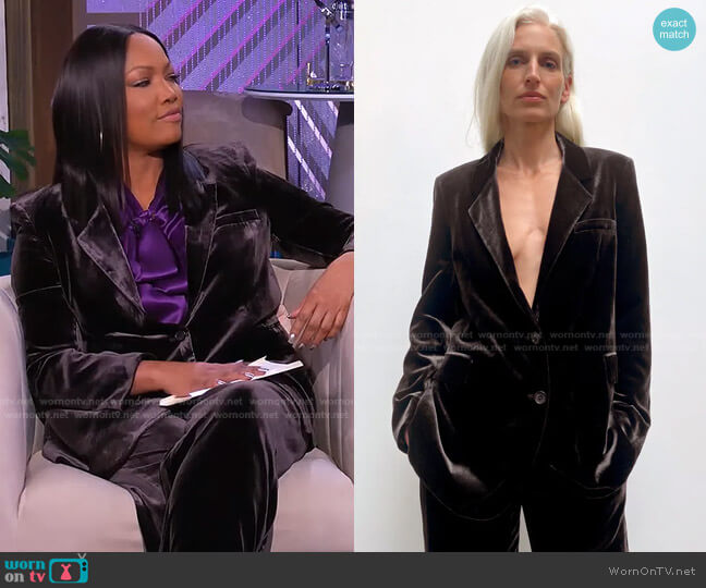 Silk Blend Velvet Blazer by Zara worn by Garcelle Beauvais on The Real