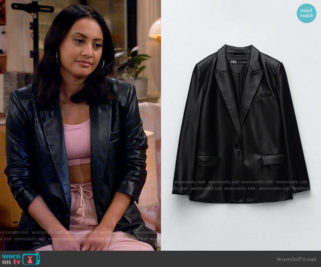 Zara Straight Cut Faux Leather Blazer worn by Valentina (Francia Raisa) on How I Met Your Father