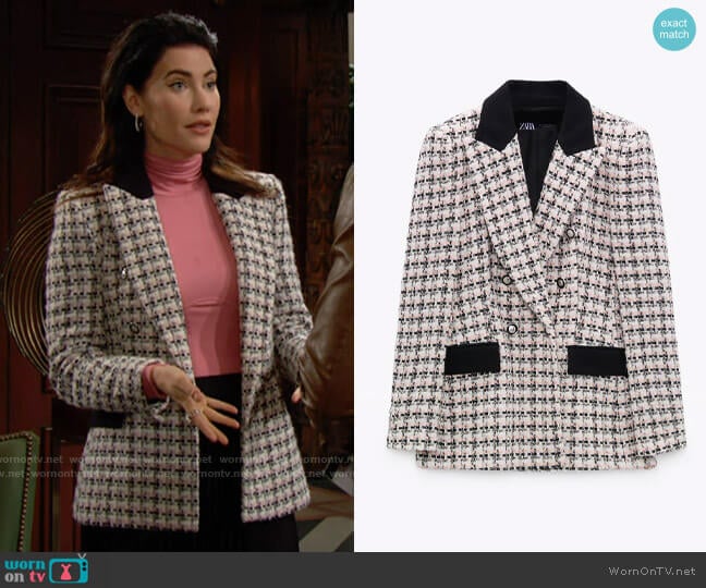 Zara Textured Double Breasted Blazer worn by Steffy Forrester (Jacqueline MacInnes Wood) on The Bold and the Beautiful