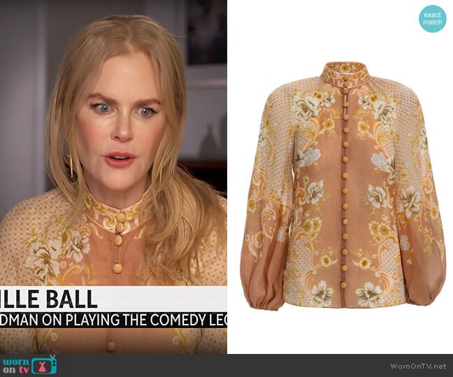 Zimmermann Postcard Lantern Blouse worn by Nicole Kidman on CBS Mornings