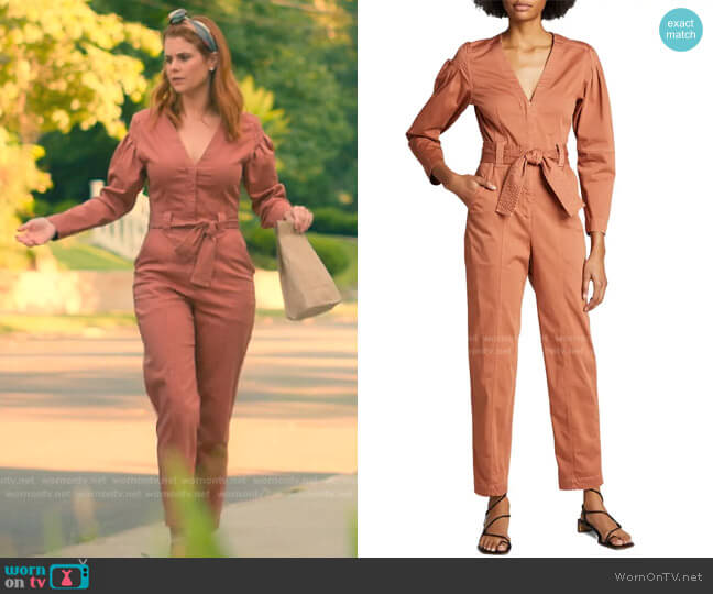 Cade Twill Belted Jumpsuit by A.L.C. worn by Maddie Townsend (JoAnna Garcia Swisher) on Sweet Magnolias