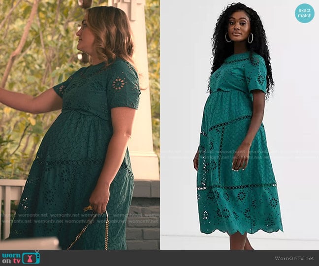 Maternity Broderie Double Layer Midi Dress by Asos worn by Noreen Fitzgibbons (Jamie Lynn Spears) on Sweet Magnolias