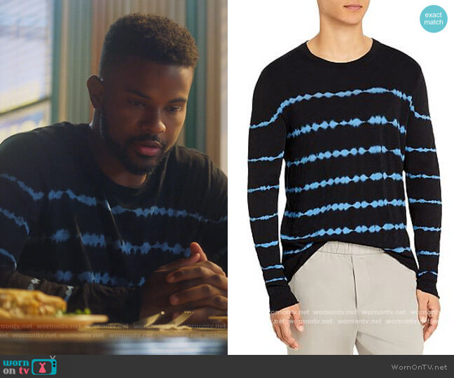 Cotton Tie Dyed Stripe Destroyed Long Sleeve Tee by ATM Anthony Thomas Melillo worn by Aaron Jackson (Trevor Jackson) on Grown-ish