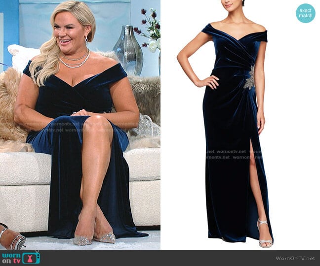 Off the Shoulder Ruched Velvet Gown by Alex Evenings worn by Heather Gay on The Real Housewives of Salt Lake City