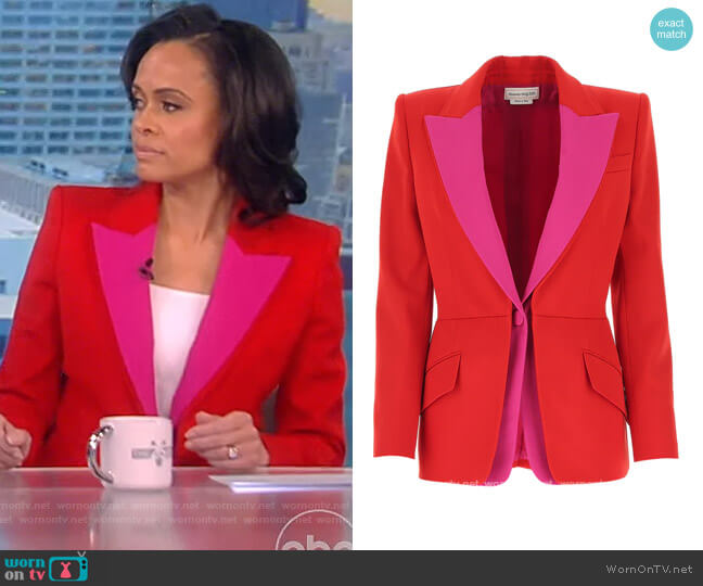 Contrasting Lapel Blazer by Alexander McQueen worn by Linsey Davis on The View