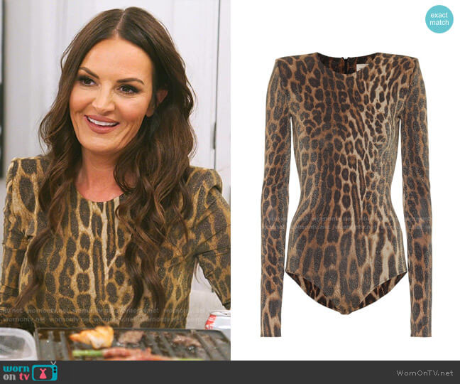 Metallic Leopard-Print Jersey Bodysuit by Alexandre Vauthier worn by Lisa Barlow on The Real Housewives of Salt Lake City