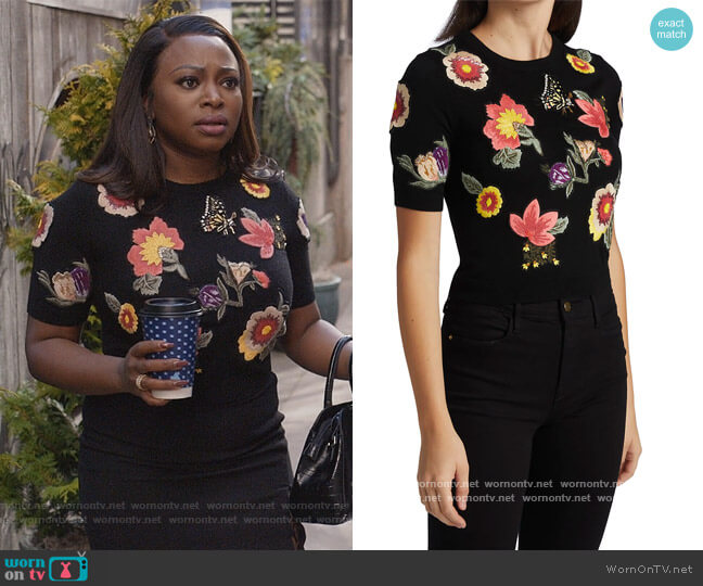 Ciara Embroidered Sweater by Alice + Olivia worn by Jill (Naturi Naughton) on Queens