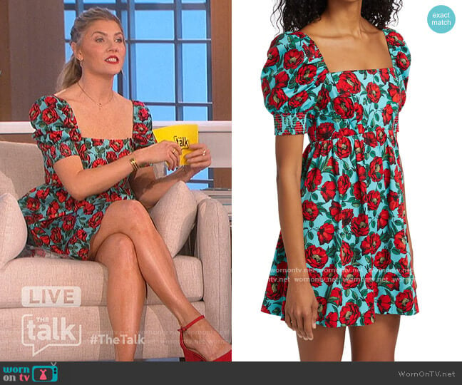 Reyna Floral Stretch Cotton Babydoll Dress by Alice + Olivia worn by Amanda Kloots on The Talk